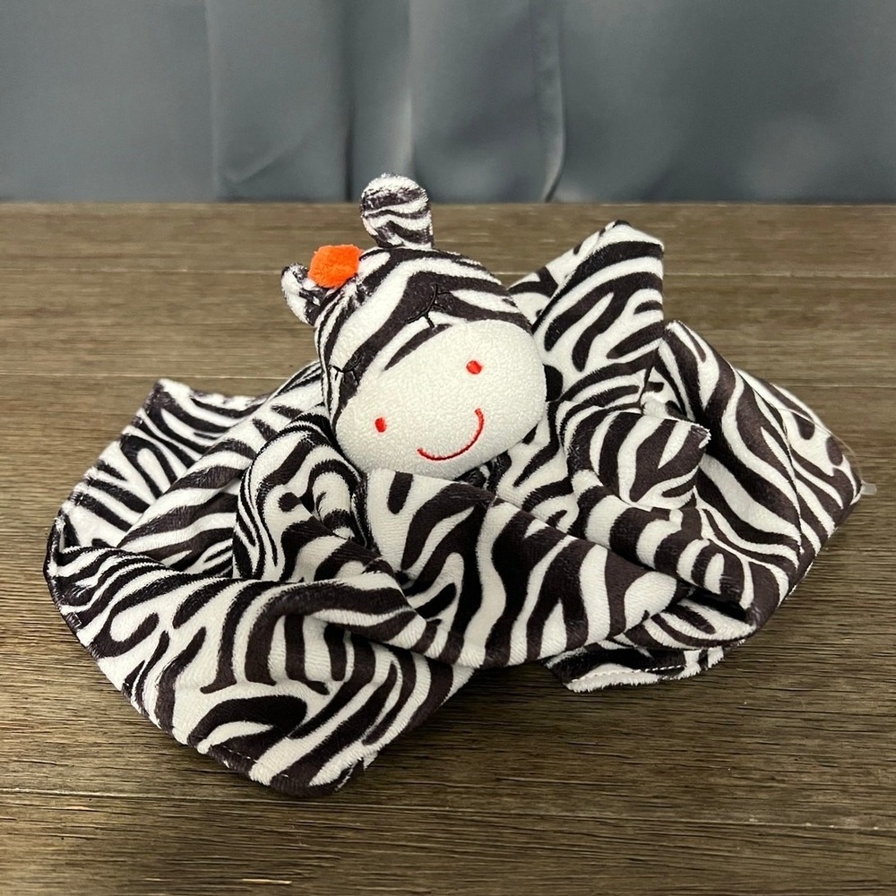 Carters Zebra Plush Lovey Security Blanket Black White Striped Satin Underlay